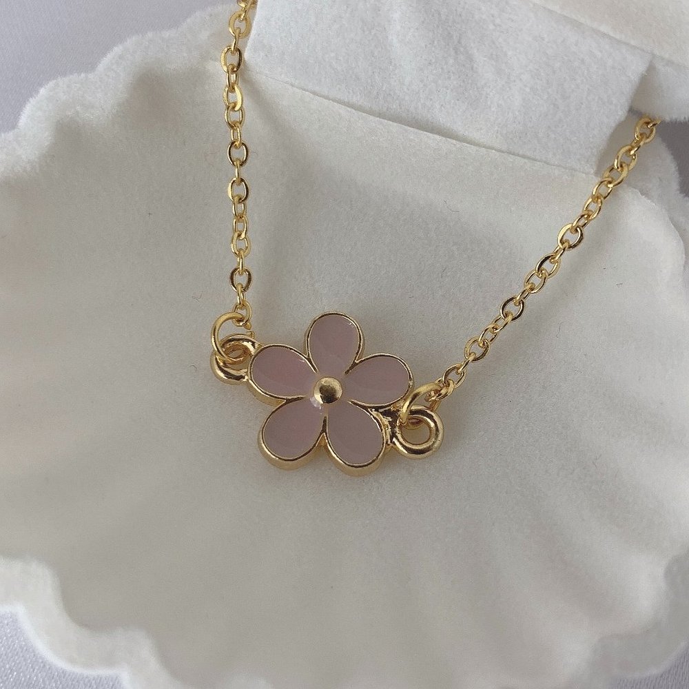 Pink Flower Gold Necklace